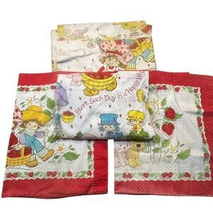 Vintage American Greetings Strawberry Shortcake Bedding 4Pc 80s Twin Sheet Set